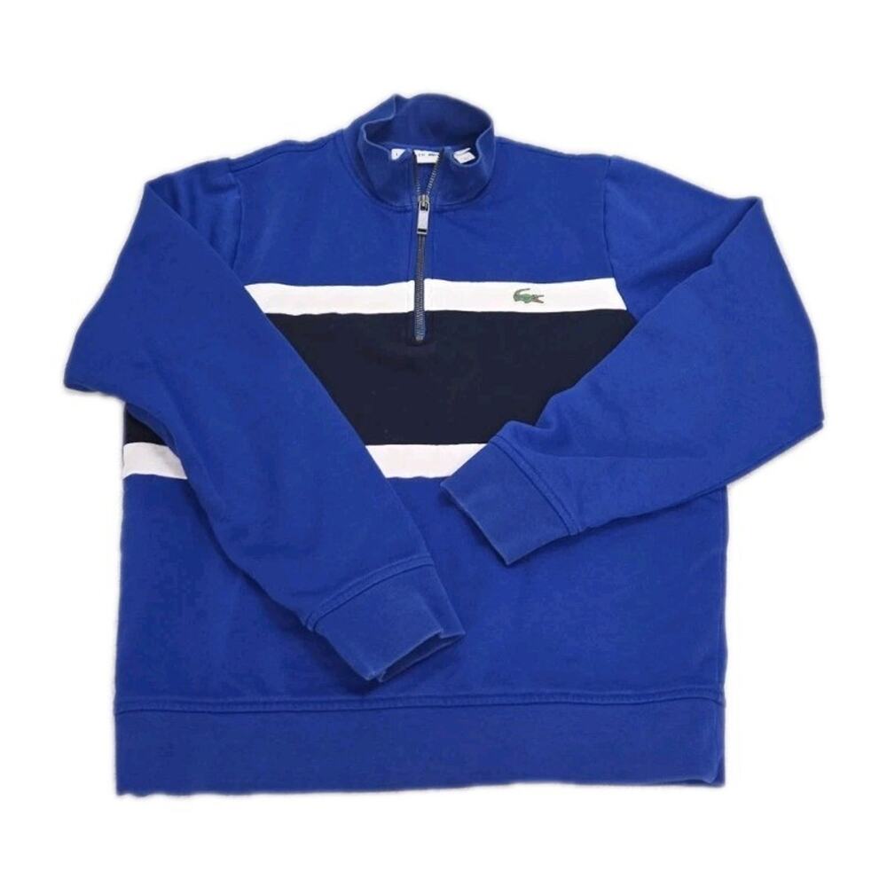 Lacoste 1/4 Quarter Zip Pullover Sweatshirt Classic Croc Logo Blue Men Size Sm